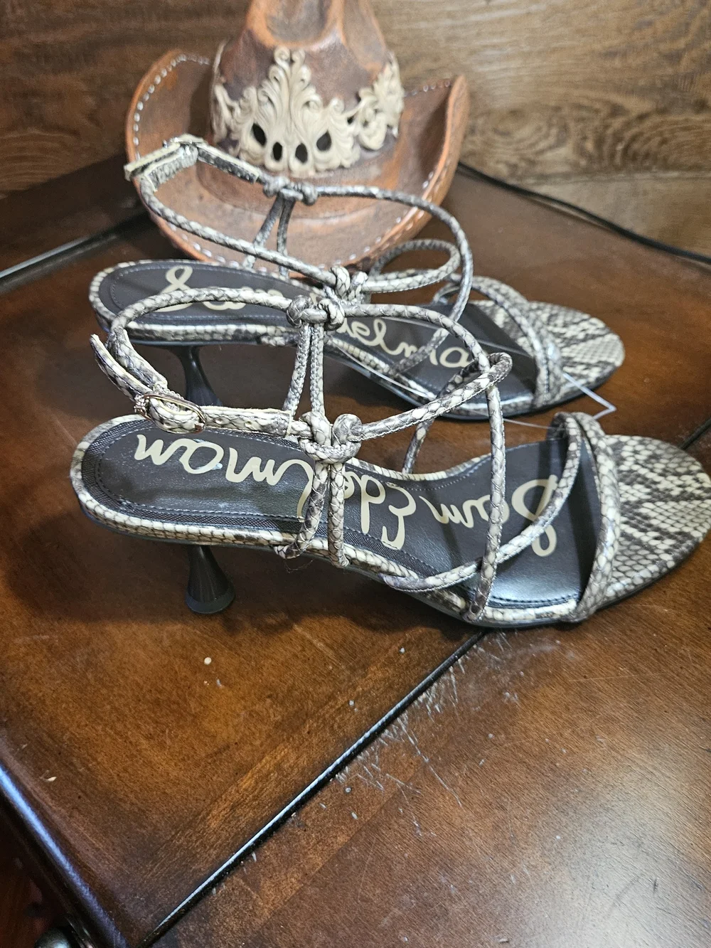 Sam Edelman Brown Snakeskin Strappy Heeled Sandals